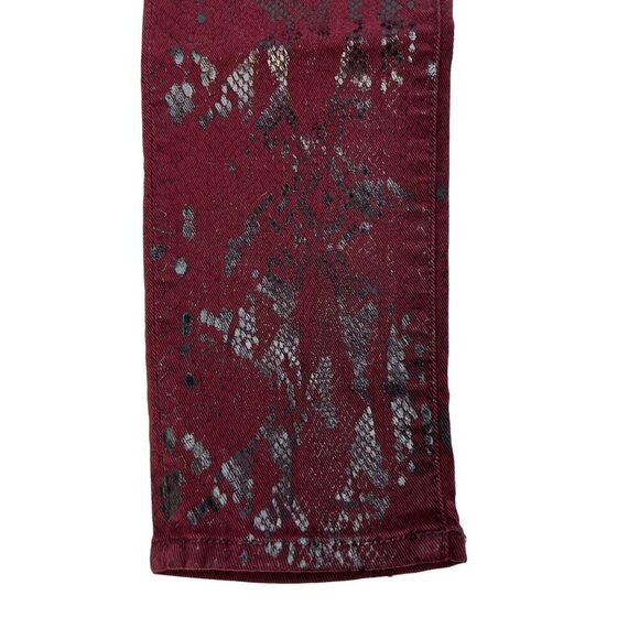 7 For All Mankind Snake Print Low Rise Skinny Jeans Burgundy/Black Size 25 - Picture 5 of 9